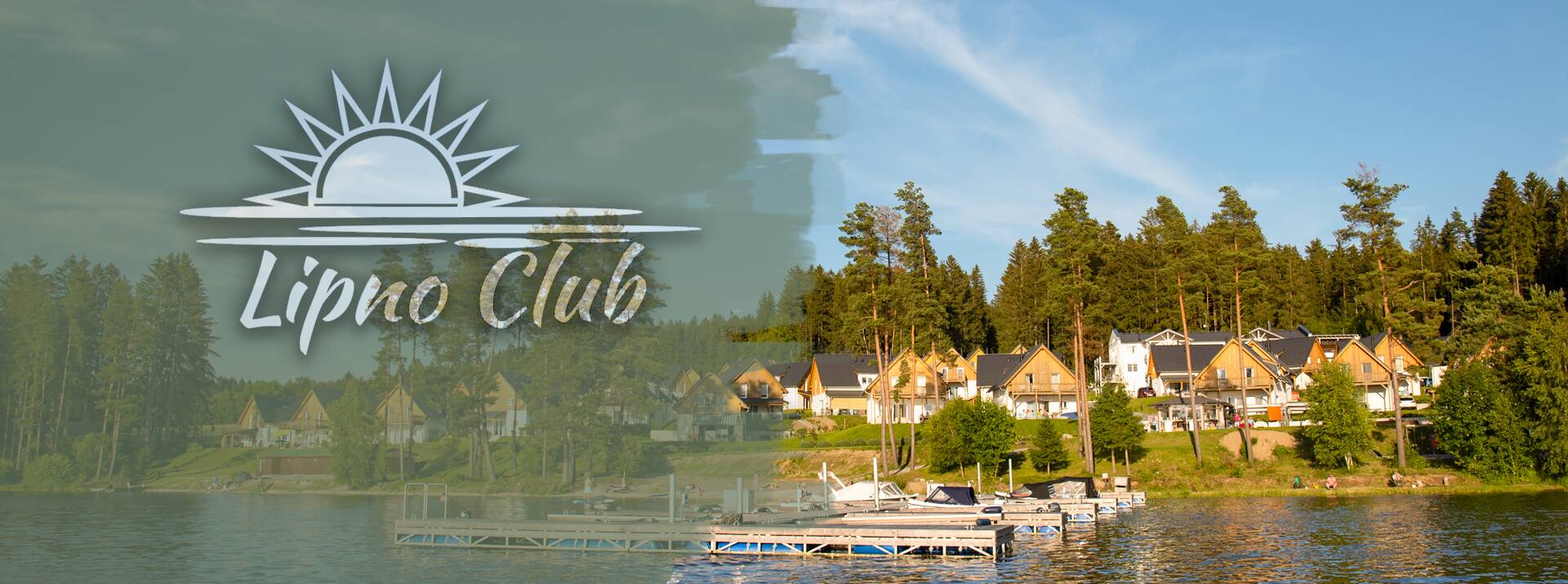 Molo Lipno Club s odrazem západu slunce na hladině Lipna